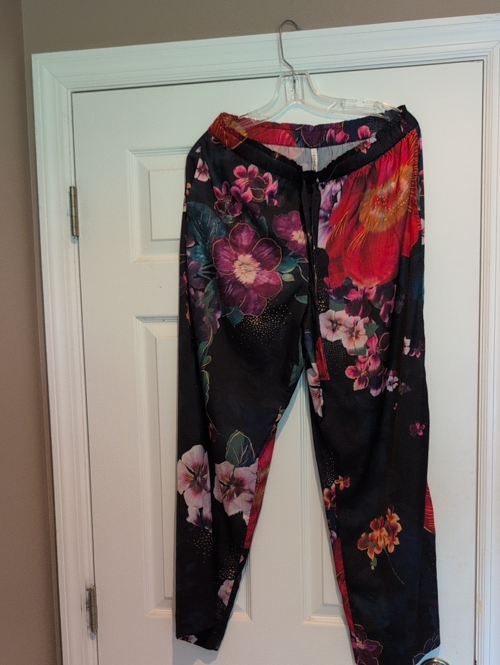 Soma Black Floral Lounge Pajama Pants with Pink & Red Accents